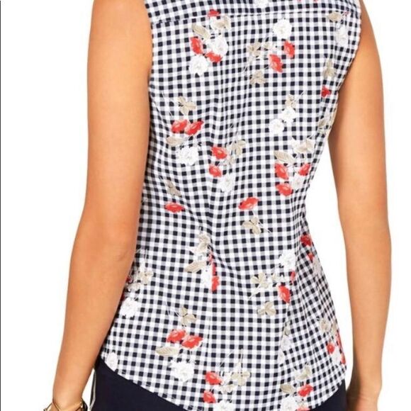 Charter Club Floral Check print button down top 12 - Picture 2 of 5